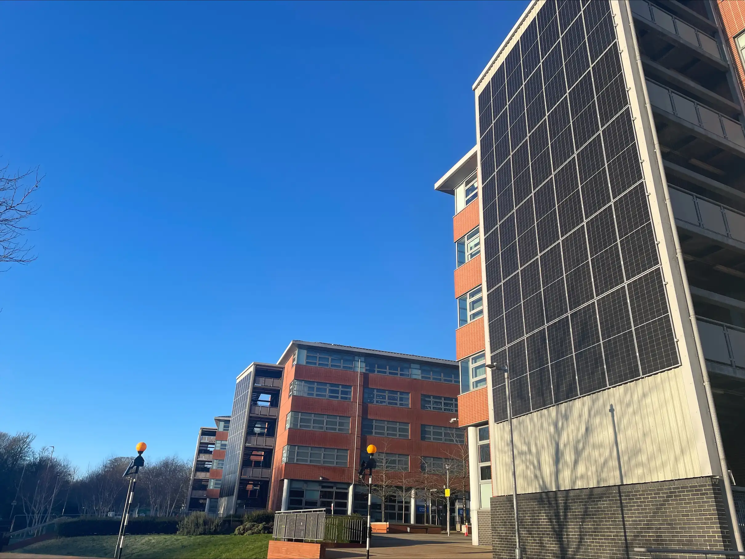 Vertical solar panels at MidKent College's Medway Campus